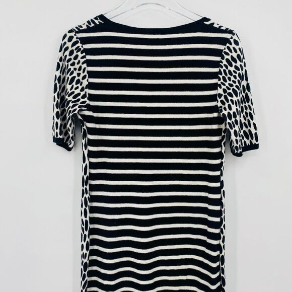 Ann Taylor Size Small Black & White Polka Dot Striped Short Sleeve Sweater Dress - Picture 7 of 8